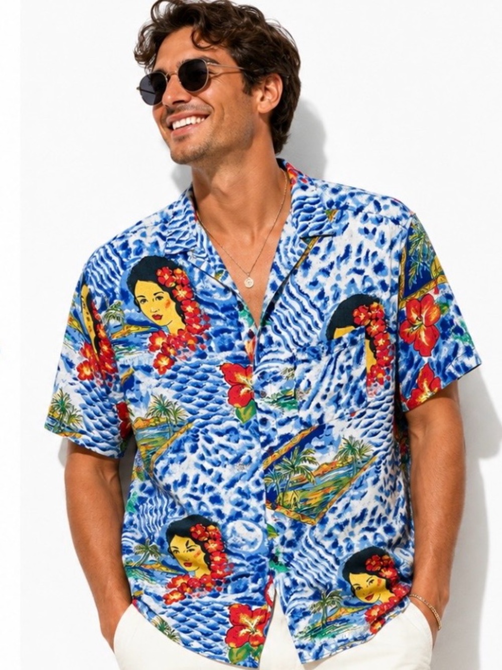 Vintage 100% Rayon Colorful Hawaiian Flowers Button Down Art All Over Print 3XL